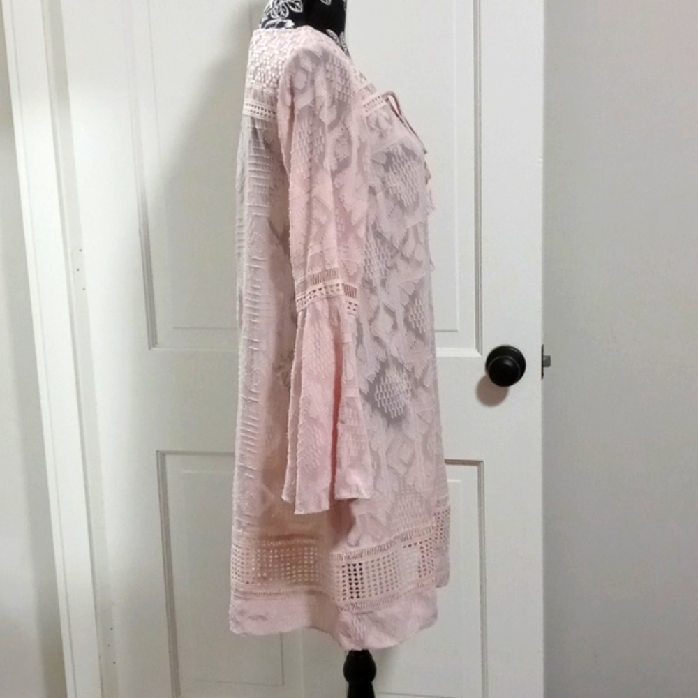 💗Anthropologie Floreat💗 - Rose Pink Eyelet Bell Sleeve Esme Cover-Up Dress - Picture 5 of 16